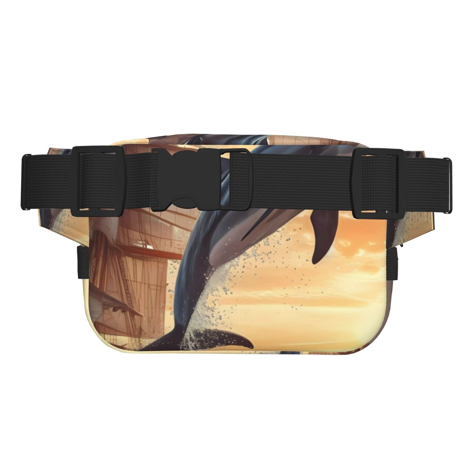 Picia Sailing Dancing Dolphin Print Square Double-Layer Waist Bag Mini Adjustable Waist Belt Bag Exercise Running Travel Hiking
