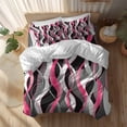 thumbnail image 2 of Pink Gray Stripes Full Size Comforter Set, Abstract Art Modern Geometric Curve Bedding for All Seasons, 4 Pcs Bed Set, 1Quiltcover (86"x86") ,1Sheet(80"x116"), 2Pillowcases (30"x20"), 2 of 12