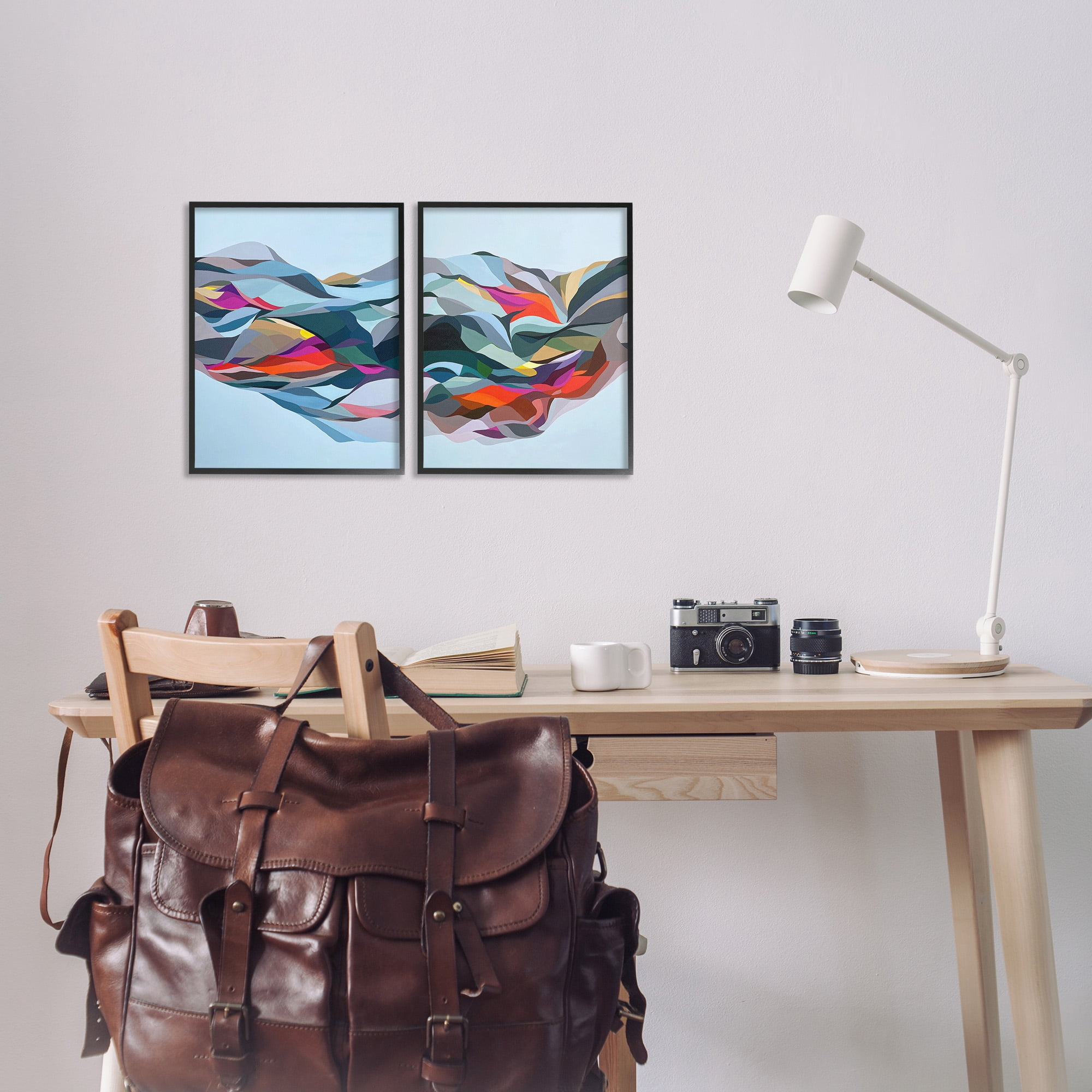 Stupell Industries Patterned Mountain Abstraction Abstract Painting Black Framed Art Print Wall Art, 11 x 14, Set of 2