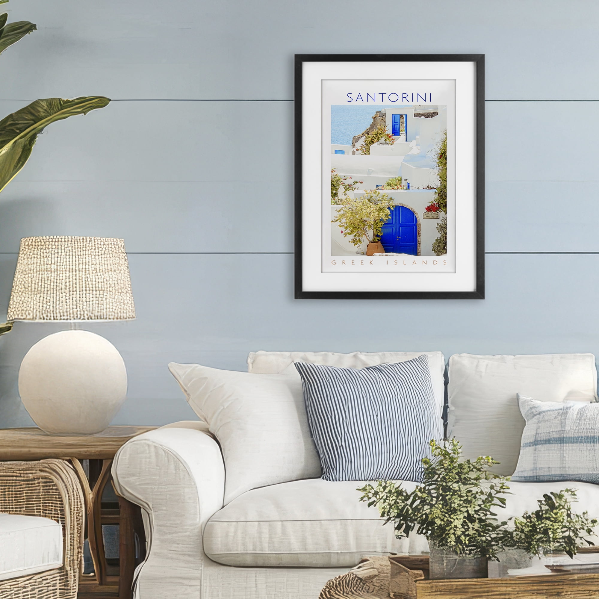 Stupell Industries Santorini Greek Islands Black Framed Print Under Glass, design by Erin Marie