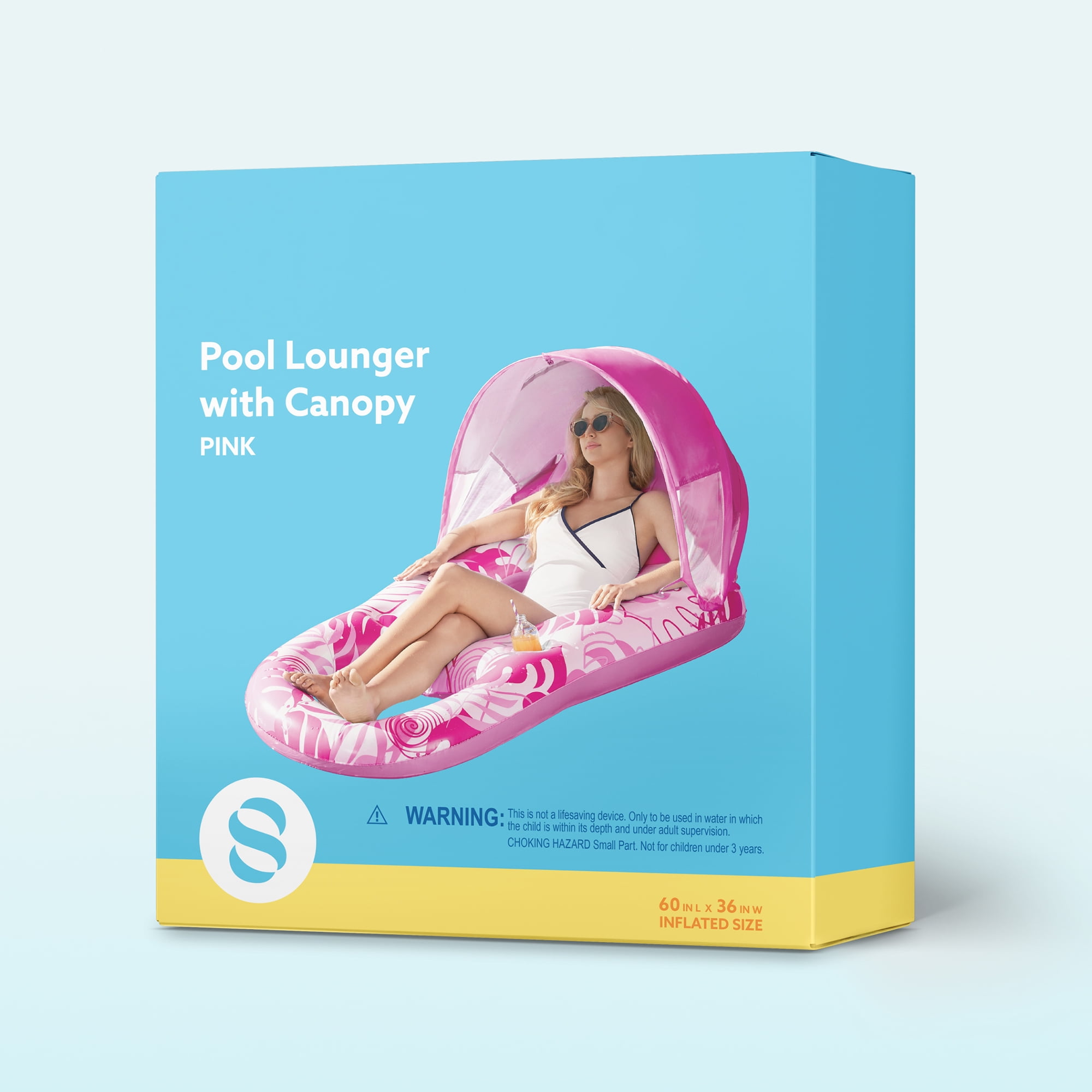 Joyfy Pool Lounge Float with Canopy for Adult, Inflatable Pool Floats Lounger Raft Floaties Water Floating Recliner Chair with Cup Holders Foot Rest Swimming Pool Floaty