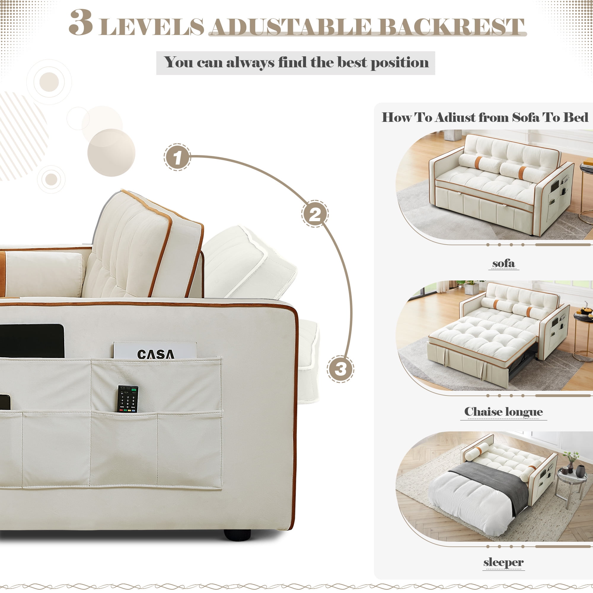 Muumblus 55" Pull Out Sofa Bed - Tufted Velvet Convertible Loveseat Sleeper Sofa Couch for Living Room, Beige