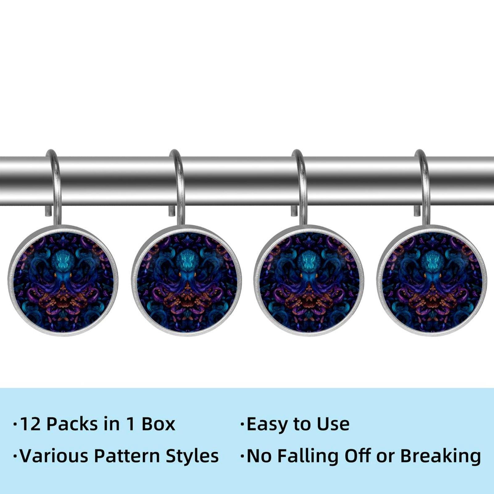 12pcs Decorative Shower Curtain Hooks, Rust Resistant Shower Rings for Bathroom Living Room,Rustproof Stainless Steel Rings for Shower Curtain and Liner Rods,Octopus Fancy