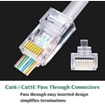 thumbnail image 2 of RJ45 CAT6 Pass Through Connectors 100 Pack - Easy and Fast Termination - Gold Plated 3 Prong 8P8C Modular Ethernet UTP Network Cable Plug End for Cat6 Cat5e, 2 of 5