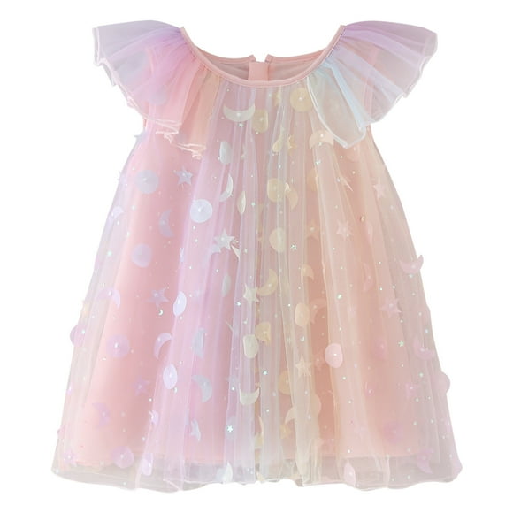 TechWave Toddler Girls Sleeveless Rainbow Star Sequin Ruffles Dress Dance Party Dresses Clothes Girls Size 4 Clothes Flower Girl Flowers Toddler Sleeveless Flower Girl Dress 18 Months Girls Tight