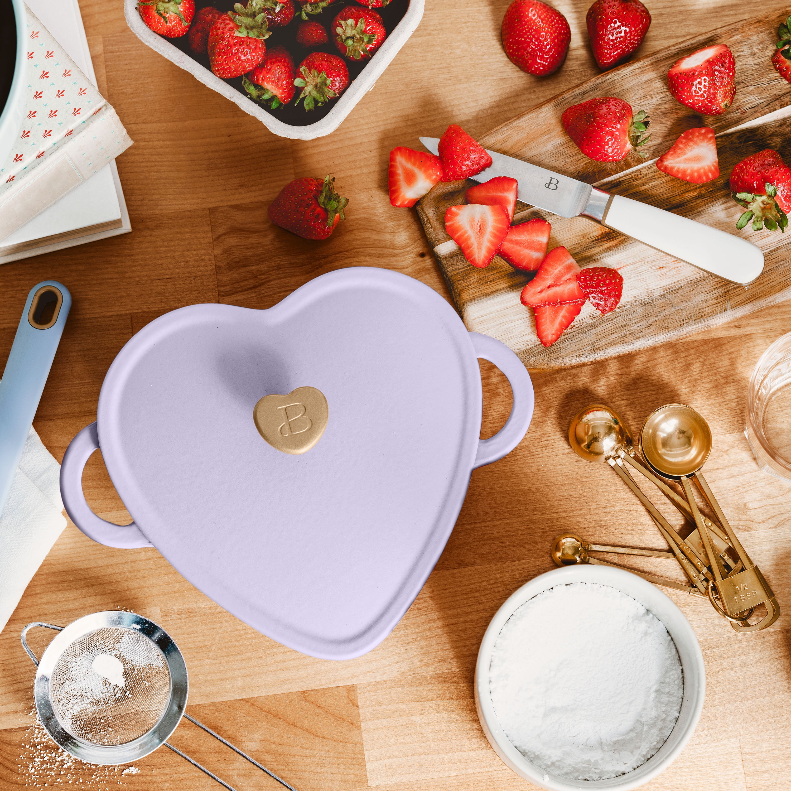 Beautiful 2QT Cast Iron Heart Dutch Oven, Lavender by Drew Barrymore