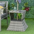 thumbnail image 1 of Weather-Resistant Rattan Coffee Table with Umbrella Hole | 21.3" Outdoor Patio Side Table - PE Wicker & Metal Frame - Mixed Brown Finish, 1 of 7