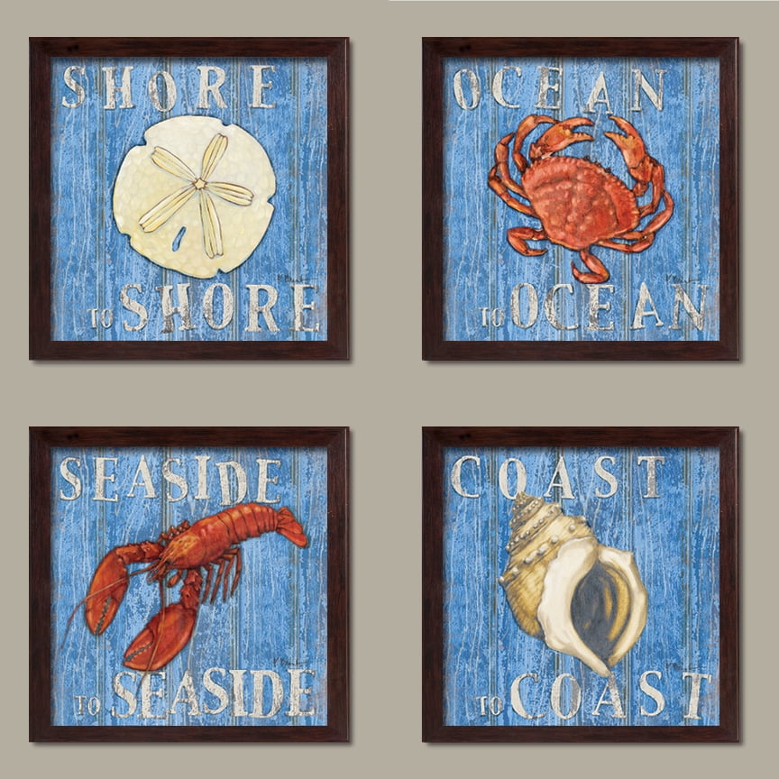 Coastal Decor Art Print Blue Lobsters Crabs set of 6 Beach Wall Art Decor Prints