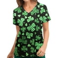 thumbnail image 2 of Dezsed St. Patricks Day Women Tops Fashion Women St. Patrick's Day Printing Short Sleeve V Neck Tops Nursing Working Uniform Black A, 2 of 5
