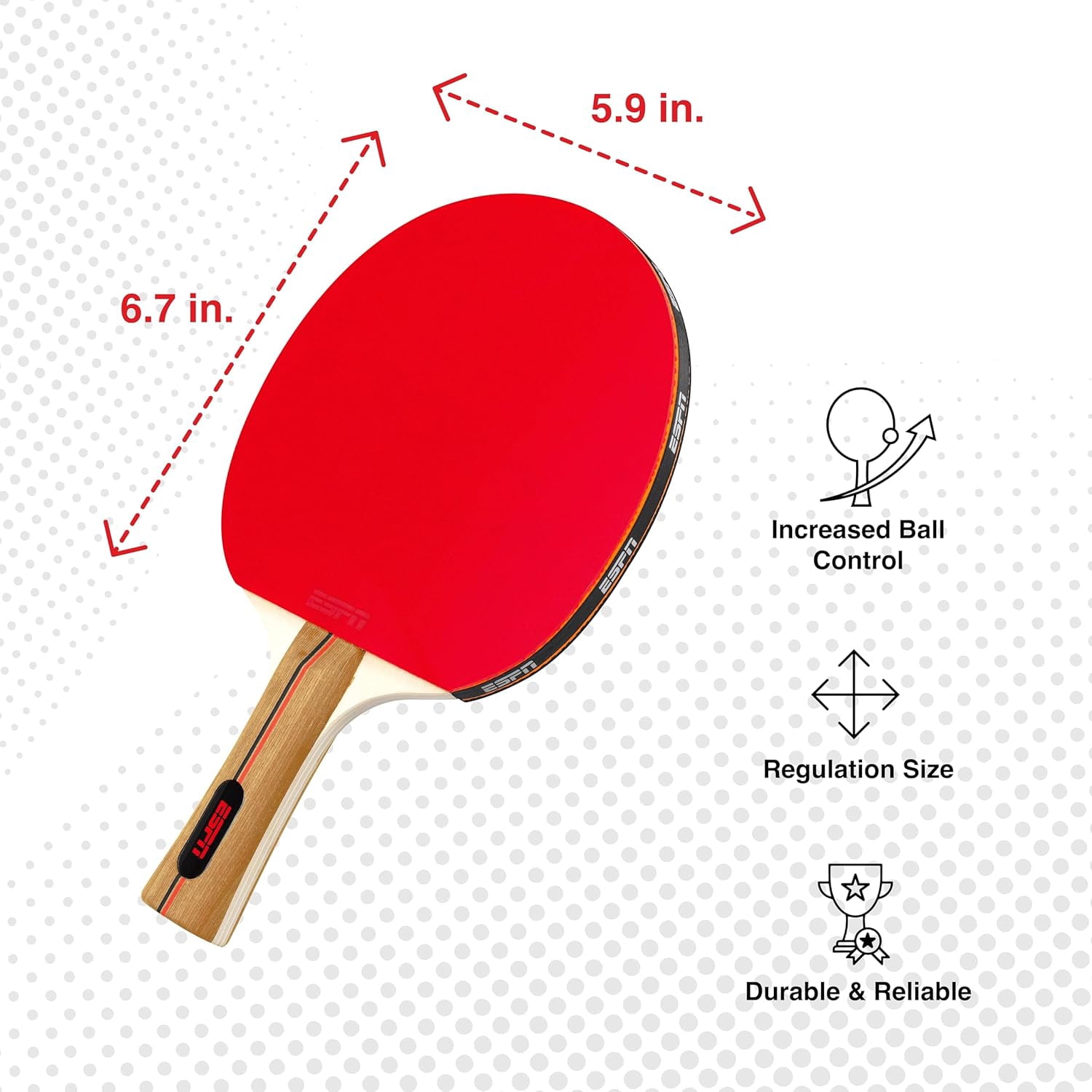 ESPN Ping Pong Paddle, High Performance 7-Ply Wood Blade Table Tennis Paddle with Travel Case