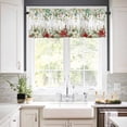 thumbnail image 3 of Christmas Kitchen Curtains and Valances Set, Winter Green Eucalyptus Leaves Red Flowers Pine Cone Rod Pocket Window Valance Window Curtain Panels for Living Room Bedroom Laundry, 27.5x24in, 3 Pieces, 3 of 7