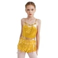thumbnail image 3 of YEAHDOR Kids Girls Latin Cha-cha Dance Leotard Sparkle Sequin Fringe Tassels Dance Competition Costume Gold 12, 3 of 7