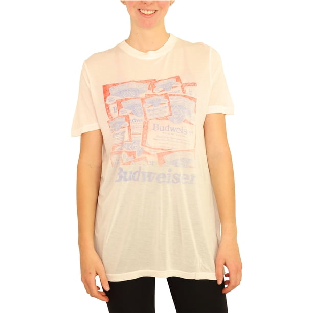 Junk Food Budweiser - Camiseta gráfica para mujer, color blanco, extragrande