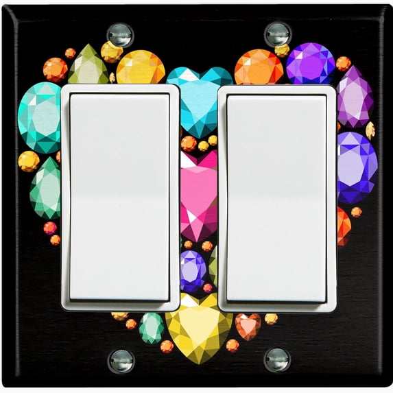 Metal Light Switch Plate Cover Colorful Multi-Shaped Gemstone Heart DIA004