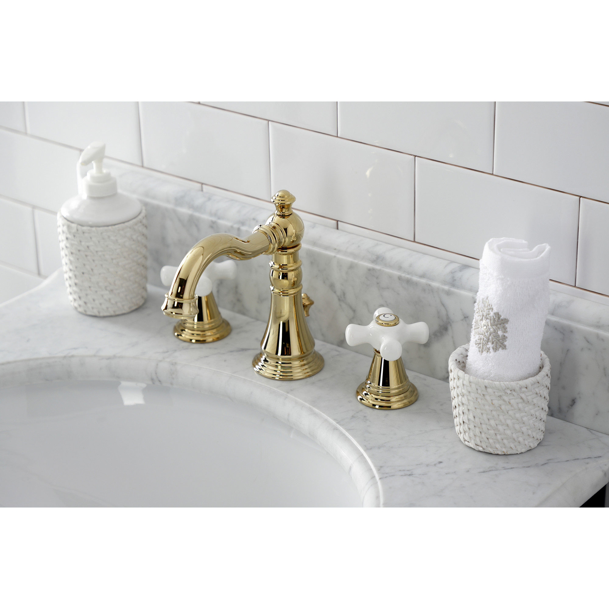 Kingston Brass FSC1972APX American Classic Widespread Bathroom Faucet with Pop-Up Drain, Polished Brass