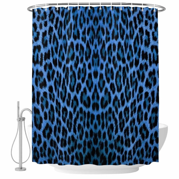 Blue Leopard Print Shower Curtain, Waterproof Shower Curtains for Bathroom, Vintage Abstract Animal Patterned Art Washable Fabric Bathtub Curtain Set Bath Decor with 12 Hooks 48"x72"