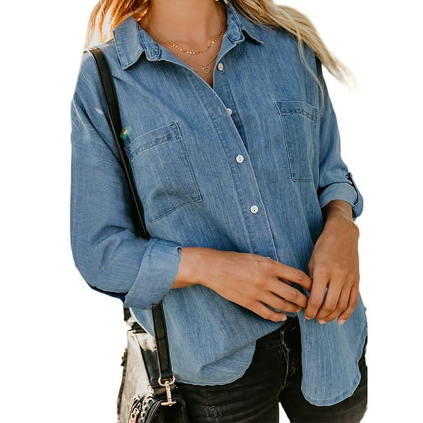 ICHUANYI Clearance Women's Fashion Winter Single Breasted Cardigan Solid Color Shirt Long Sleeve Shirt Tops(Dark Blue, M) ICHUANYI WER2023080802762