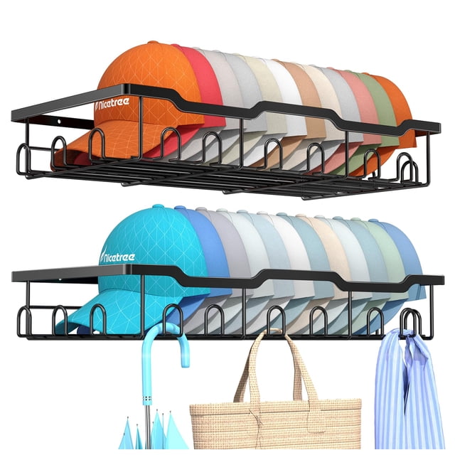 Nicetree Perchero Para Gorras De Béisbol De Pared – Organizador De Sombreros De Metal Para 48 Gorras De Béisbol, Paquete De 2 Organizadores De Almacenamiento Para Armario, Dormitorio, Sala De Estar