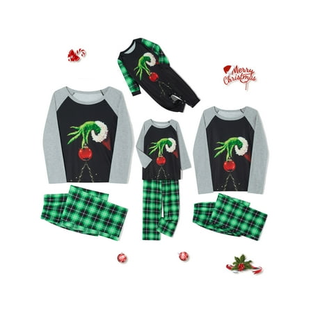 

Huakaishijie Matching Family Pajamas Sets Christmas PJ s Sleepwear Elf Printed Top with Plaid Bottom