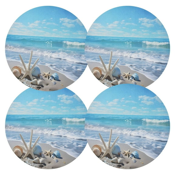 Ryvnso Conch Seastar on Summer Beach Round Plate Mats Dining Table Placemat Set of 4 for Holiday Decoration