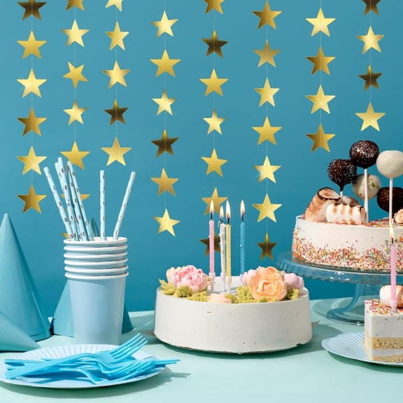 Gold Glitter Star Garland Banner, 157ft Graduation & Party Decor