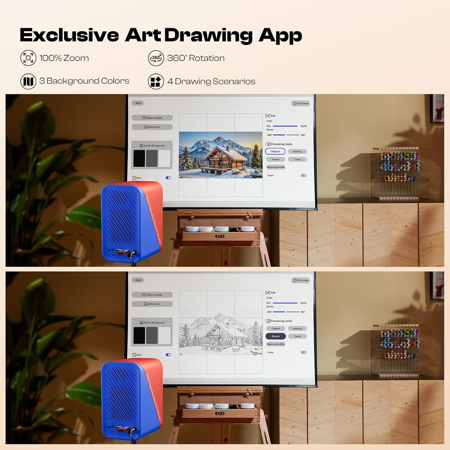 Caydo P1 Art Projector with Exclusive Drawing App for Artists, Portable Auto Focus & Keystone LED Projector for Drawing and Tracing, 4K Support, 100’’ Display, Compatible with iOS/Android