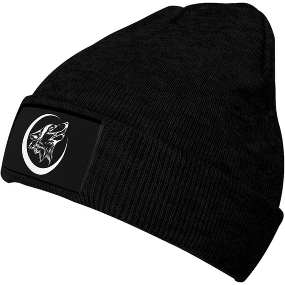Howling Lone Wolf Winter Beanie Hat Men WomenBlack Knit Slouchy Beanies Skull Warm Cap