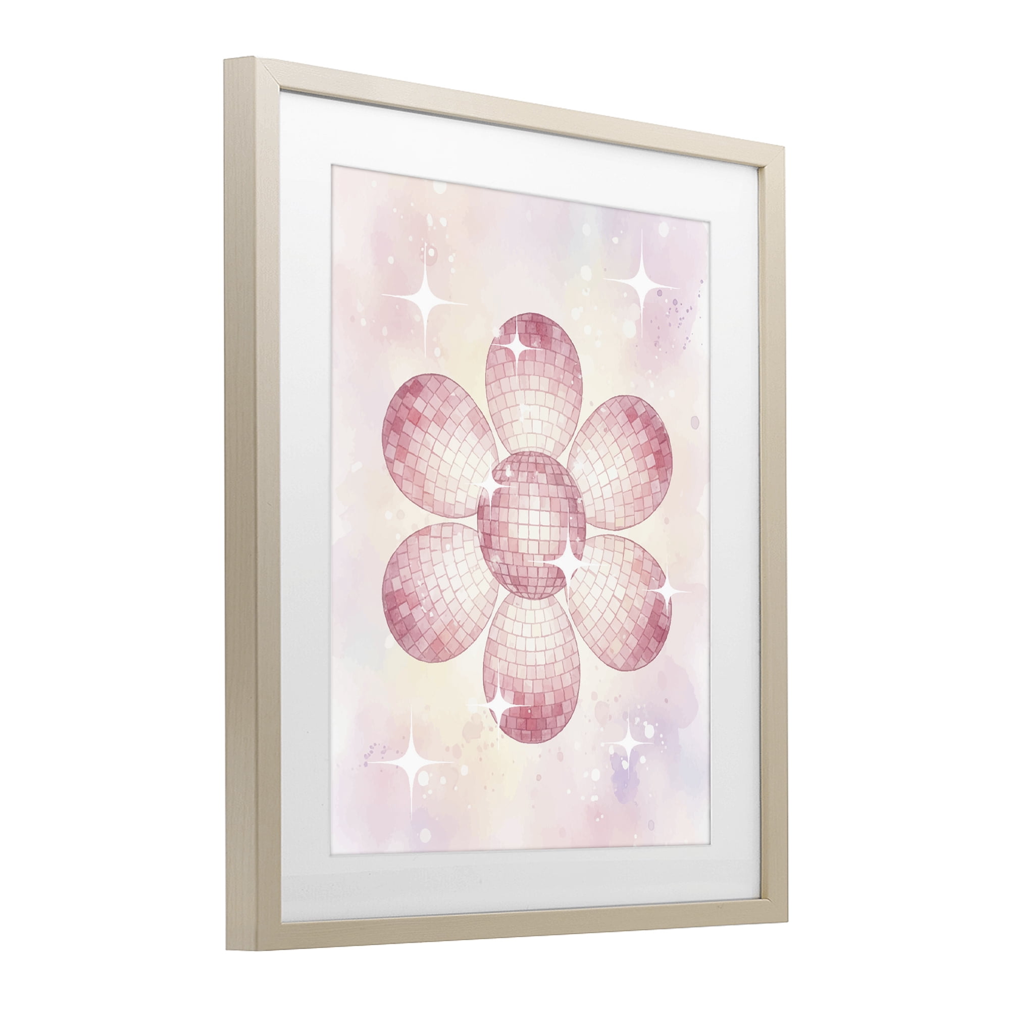 Stupell Industries Dreamy Pink Disco Ball Flower Birch Framed Print Under Glass, design by Lil' Rue