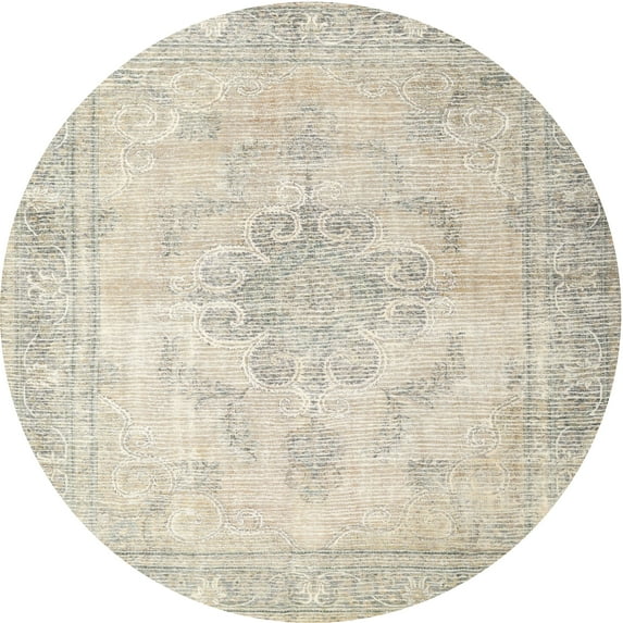 Ahgly Company Machine Washable Indoor Round Traditional Sand Brown Area Rugs, 4' Round