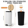 thumbnail image 2 of 30L/8 Gallon Step Trash Can with Bamboo Lid, Slim Round Stainless Steel Garbage Can, Soft Close, Removable Inner Bucket/Liner, for Kitchen Bathroom Office, White, 2 of 7