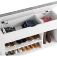 thumbnail image 3 of Ourlova Shoe Storage Bench with Cushion, Entryway Bench with Lift-Top Storage Box and 2 Tiers Open Shoe Rack, Wooden Shoe Bench for Entryway, Bedroom, 3 of 7