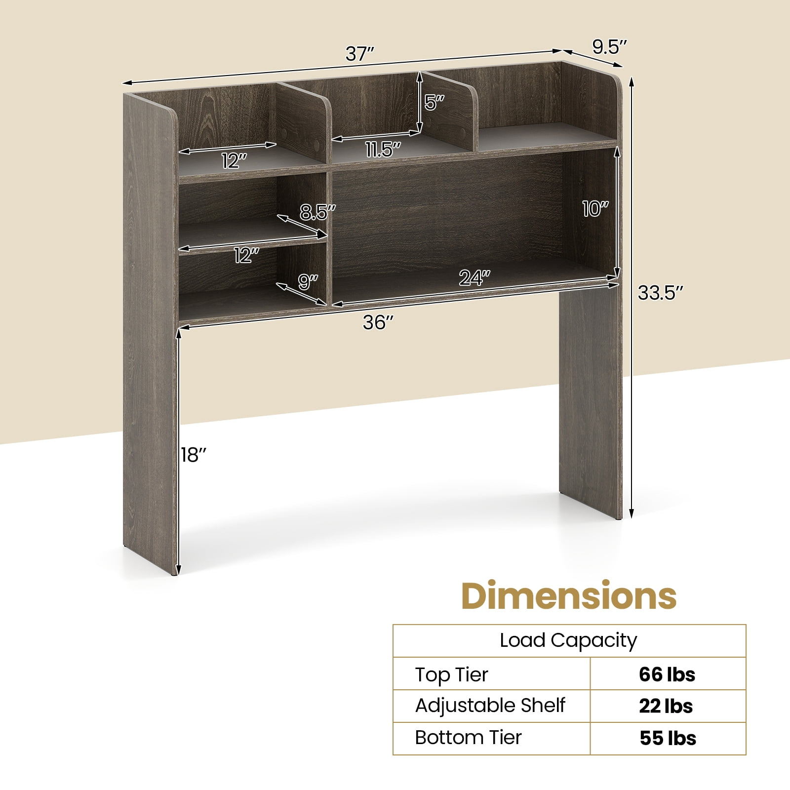 Gymax 3-Tier  Desktop Bookshelf w/ 6 Shelves Desk Organizer for Computer Desk