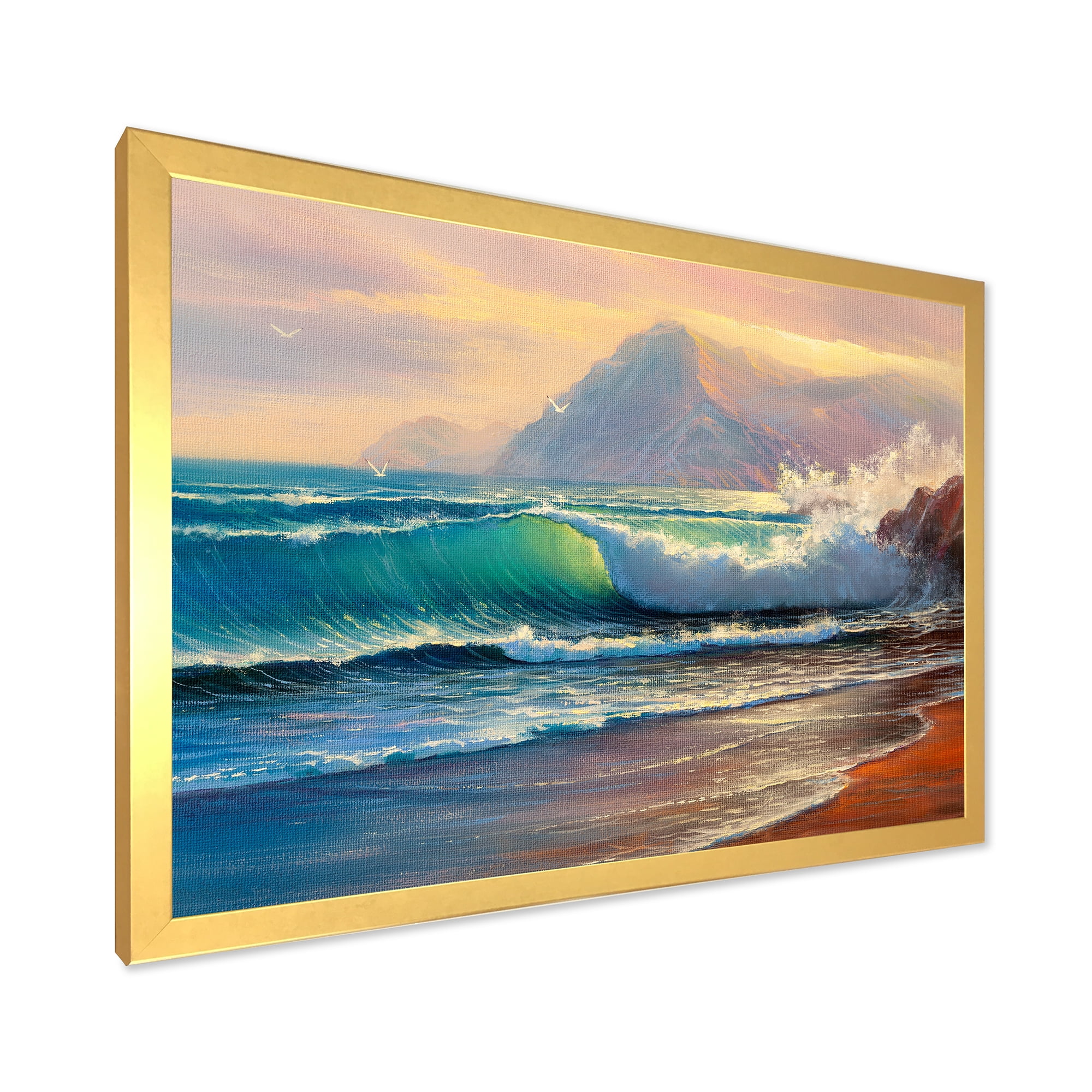 Designart 'Sunrise Glow On The Sea Waves III' Nautical & Coastal Framed Art Print