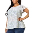 thumbnail image 2 of Women's Plus Size Blouse Daisy Floral Ruffle Sleeve Basic Top Light Purple 2X, 2 of 7