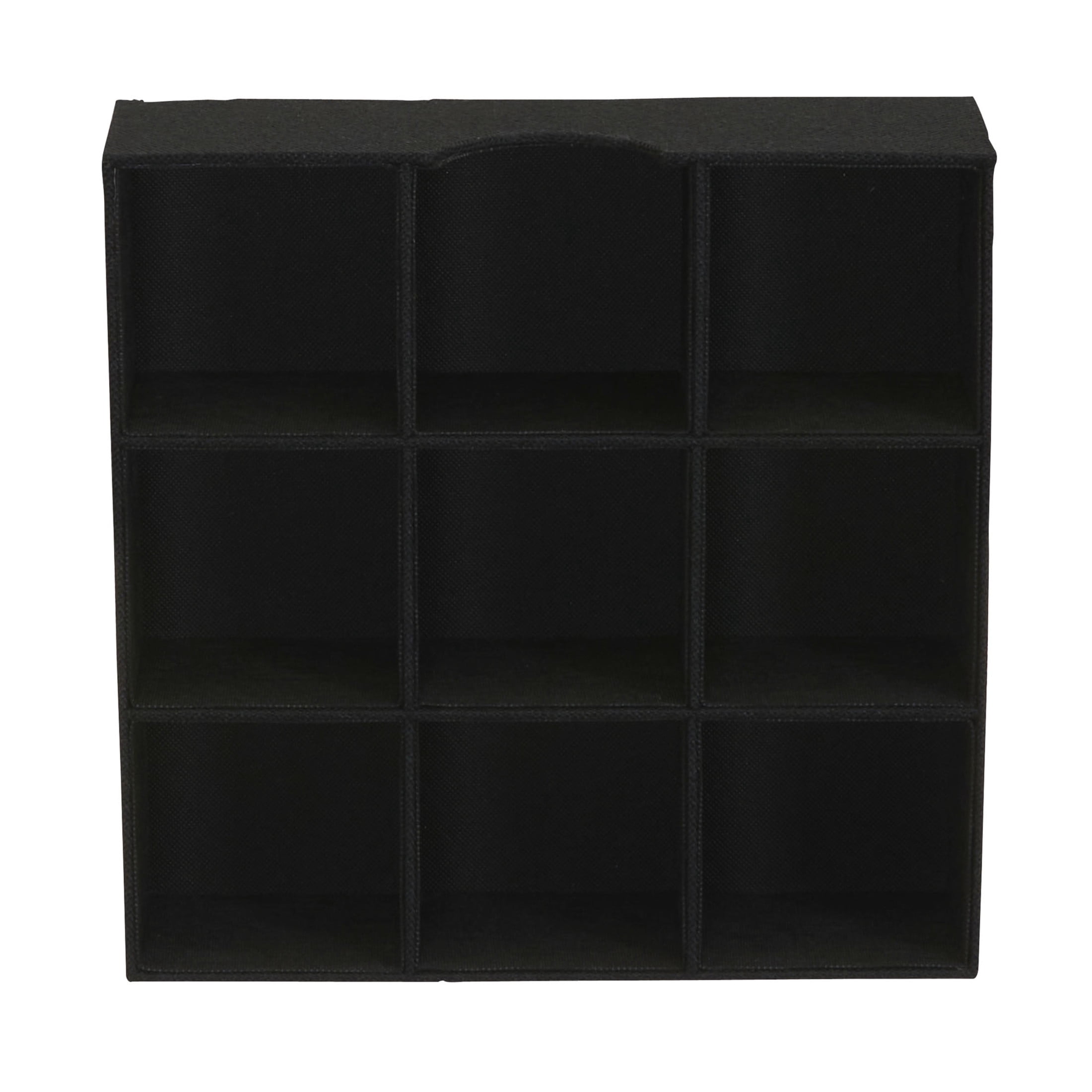 Household Essentials 9-Compartment Drawer Organizers, Pack of 2, Sturdy Chipboard With Soft Polyester Cover, Convenient and Stylish Storage Solution, 3” H x 12” W x 12” D, Black Linen
