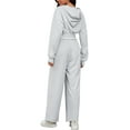 thumbnail image 3 of Conjuntos de chándal ATHLECHIC para mujeres, 2 piezas, sudadera corta casual, pantalones de pierna ancha, conjuntos de entrenamiento y lounge, S Gris claro, 3 of 4