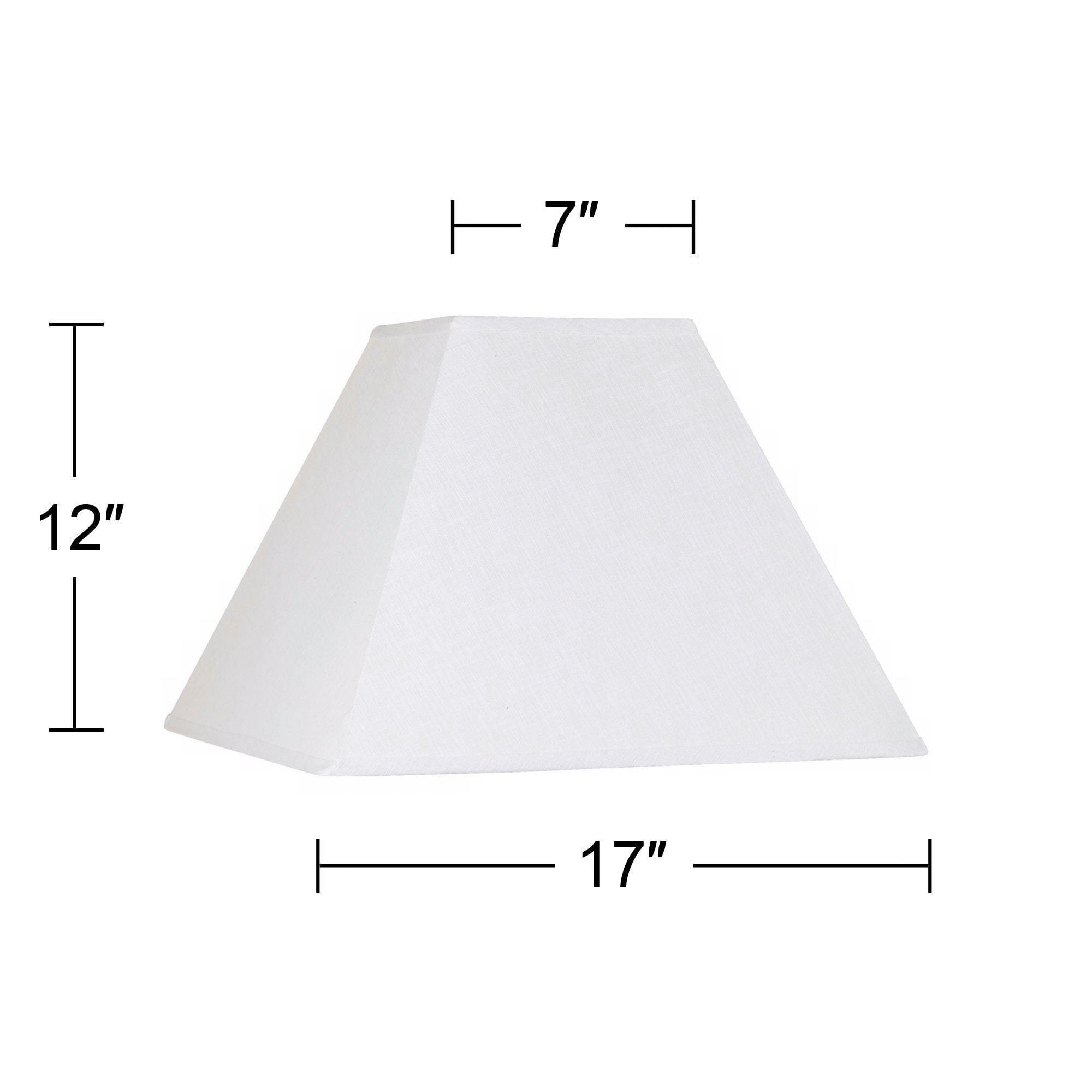 Springcrest White Linen Large Square Lamp Shade 7" Top x 17" Bottom x 13" Slant x 12" High (Spider) Replacement with Harp and Finial