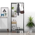 thumbnail image 5 of DeeHome Coat Rack with Mirror, Multifunctional Hall Tree with Shoe Storage, Aluminum Frame, for Living Room Bedroom 73x32x15 Inches, Industrial Style, Rustic Brown and Black, 5 of 9
