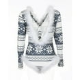 thumbnail image 4 of Brilliant Sleepwear for Women Plus Size Women's Christmas Snowflake Print Feather Trim Button Front Adult onesie Home Wear Siamese Pajamas Clothes under $5.00, 4 of 9