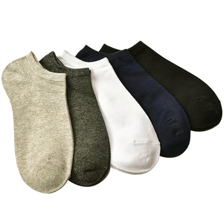 

5 Pairs Men Ankle Socks No Show Anti-Skid Comfortable Cotton Socks Low Cut (Black & White & Light Grey & Deep Grey & Navy Blue)