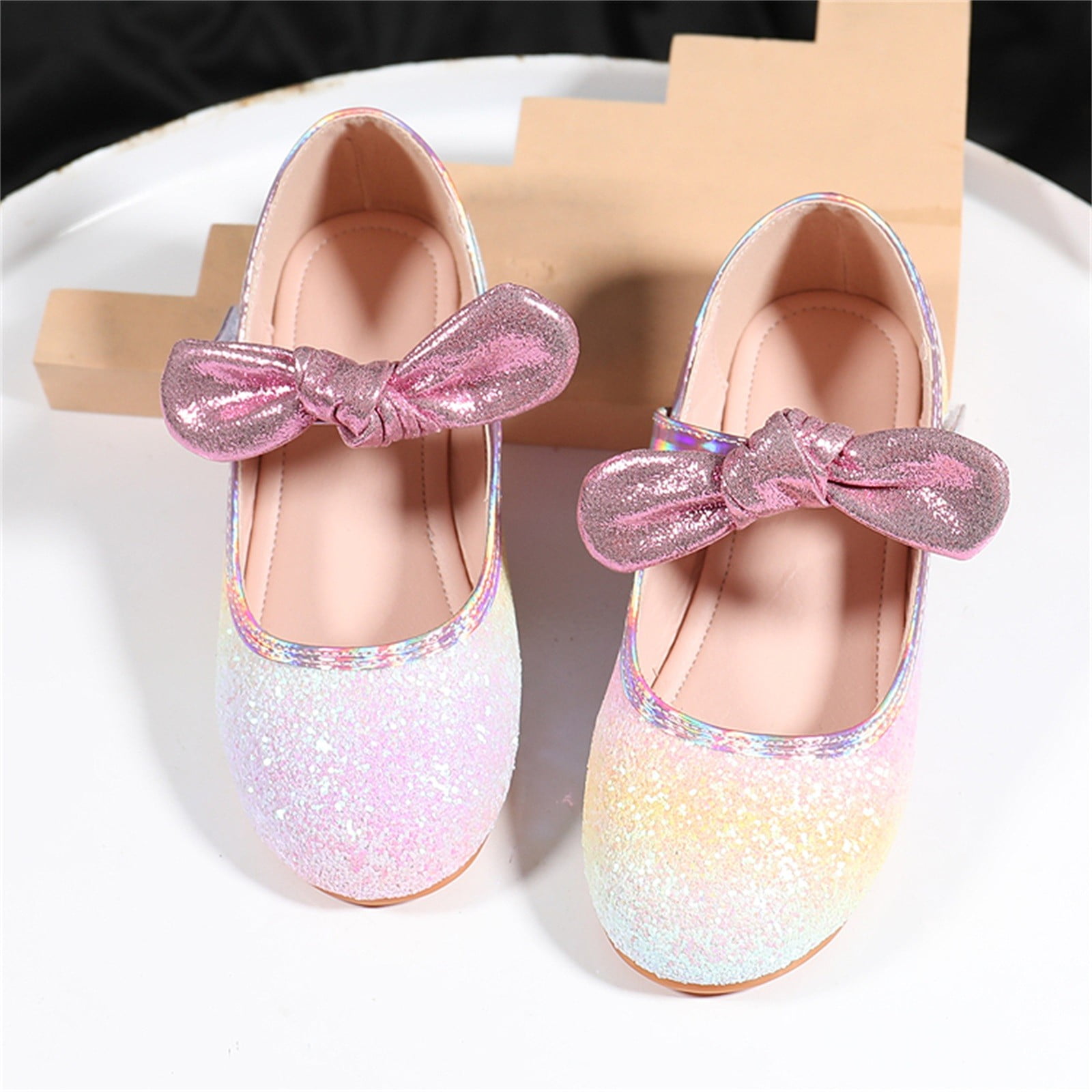 TOWED22 Toddler Girls Dress Shoes Flower Girl Flats Pearls Bow Mary Jane Wedding Party Shoes Pink 12.5
