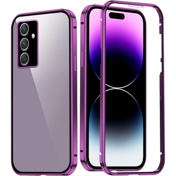 Compatible with Samsung Galaxy A34 5G Case with Built-in Privacy Glass Screen Protector, Ultra Slim Samsung A34 5G Phone Case Clear for Women Men Shockproof Protective Cover (Purple)