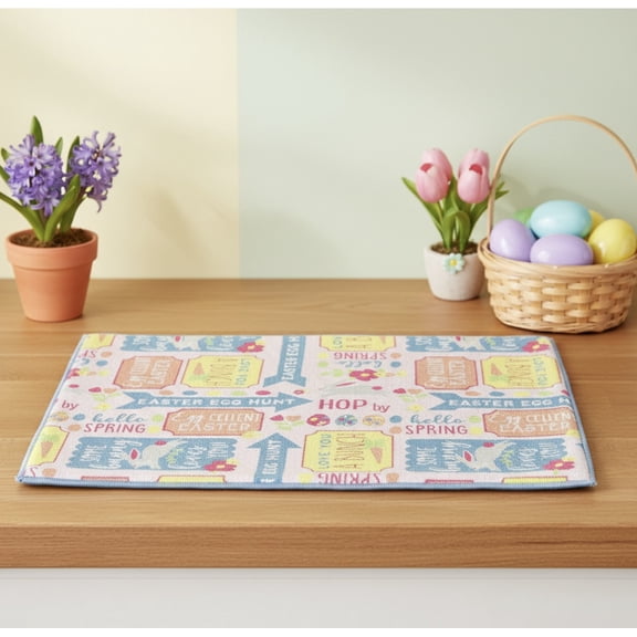 Serafina Home Easter Dish Drying Mat: Cute Symbols and Sentiments Including Butterfly Jelly Beans Sun Hop Hop Eggs (Hoppy Easter Sayings)