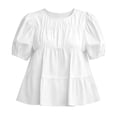 thumbnail image 4 of LEKWK Babydoll Tops for Women Puff Short Sleeve Cute Peplum Tops Pleated Casual Loose Fit Flowy Blouses Summer Beach Vacation Going Out Outfits, 4 of 5