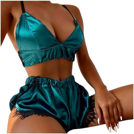 

Cathalem Women Push up Bra Set Lace Lingerie Women s Lace Gathered Thin Wireless Bra Set Lingerie Good Briefs for Men Underwear Green XX-Large