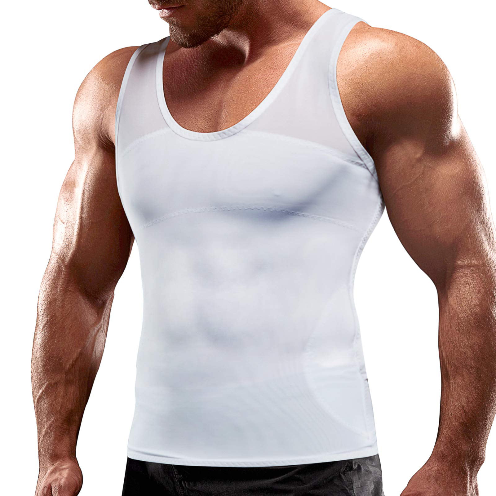 Cimkiz Men's Compression Shirt Exercise Vest to Hide Man Boobs Tank Tops