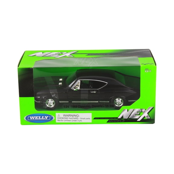 1968 Chevy Chevelle SS 396, Black w/ Black - Welly 29397WBK - 1/24 Scale Diecast Model Toy Car