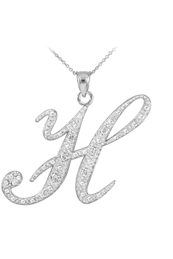 STERLING SILVER LETTER SCRIPT "H" CZ INITIAL NECKLACE : 22"