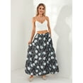 thumbnail image 5 of Hirigin Store Women Long Skirt, Elegant High Waisted Skirt Solid/Flower Print Summer Swing Skirt, 5 of 10