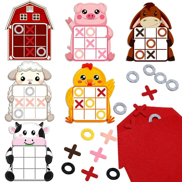 Juego de mesa estratégico Farm Party Favors Tic Tac Toe, paquete de 12